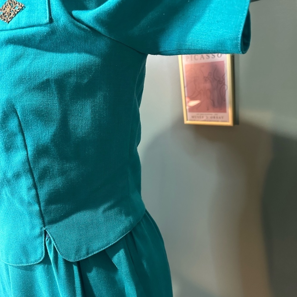 Leslie Fay Vintage Teal Dress Size 4 😻 - Picture 5 of 7